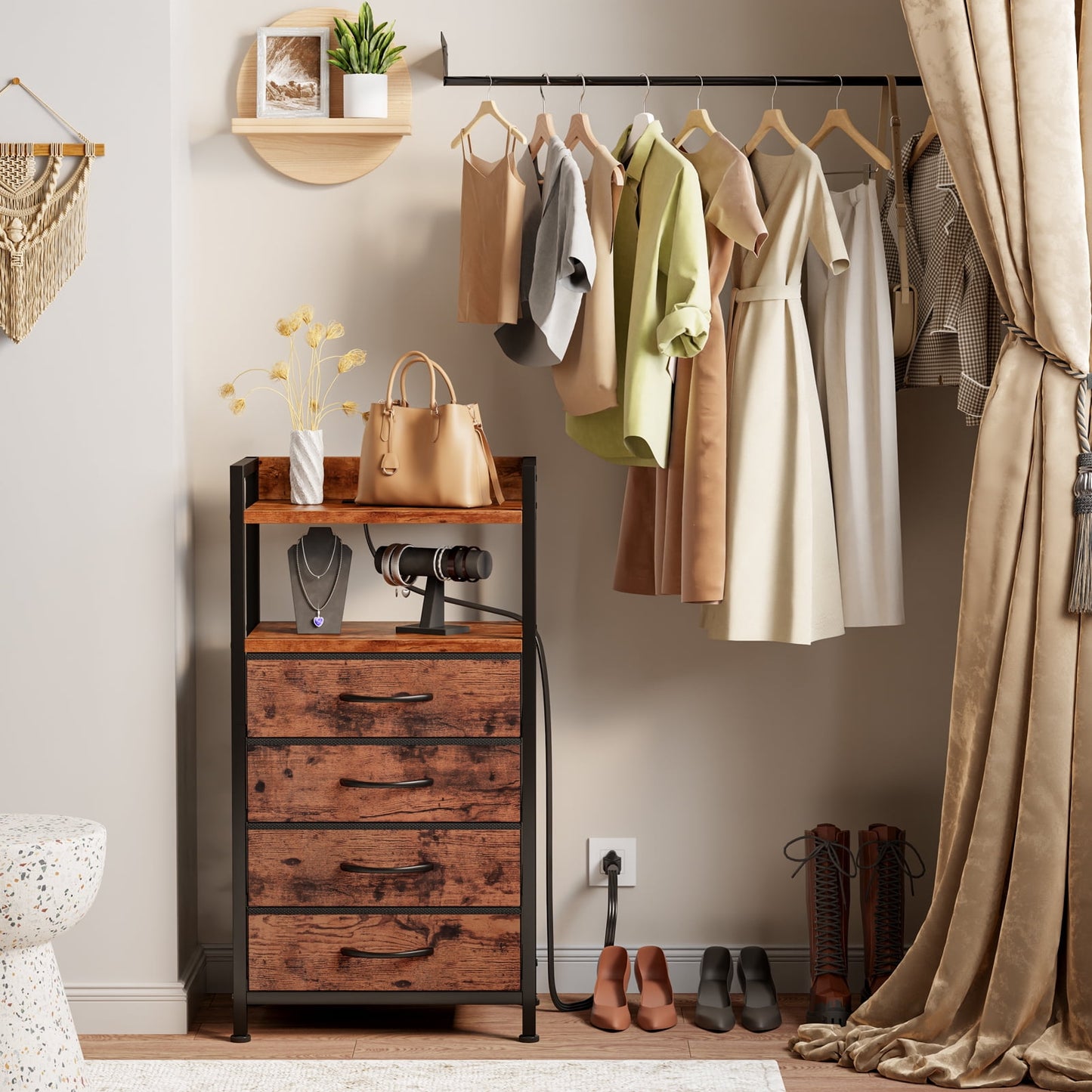 TYDIMOR 4 Drawers Vertical Dresser Bedroom Living Room Fabric Storage Tower Organizer, Rustic Brown