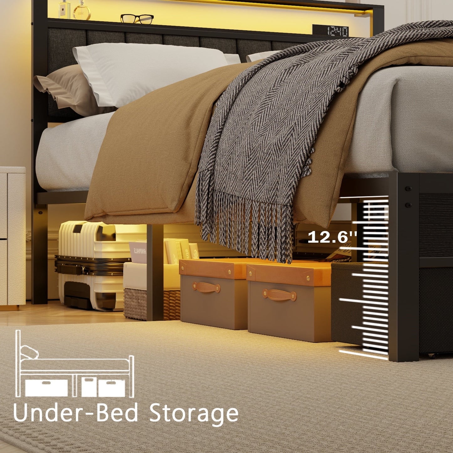 Tydimor Full Bed Frame with 2 Drawers & Storage Headboard, Platform Metal Bed with 2 USB Ports and Outlets, No Box Spring Needed