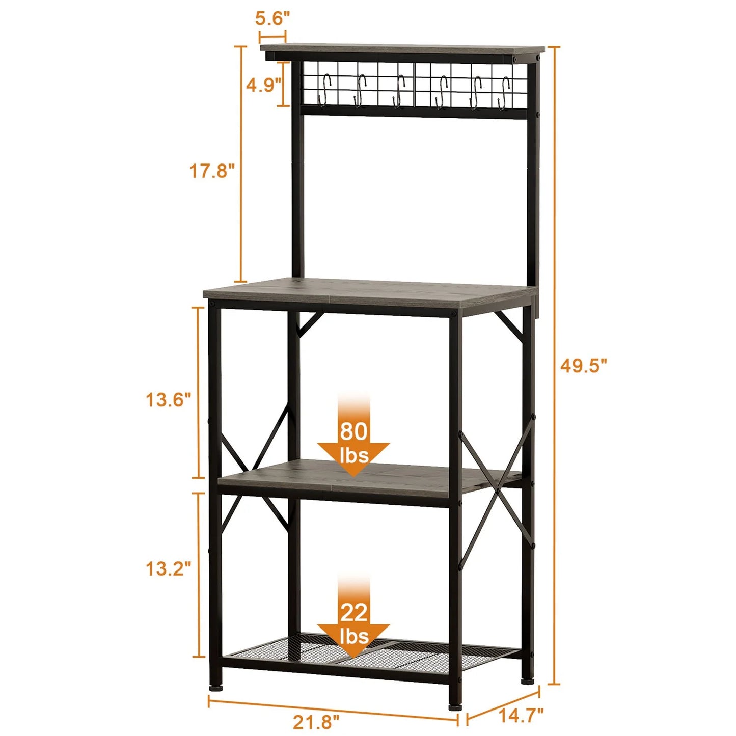 TYDIMOR Kitchen Bakers Rack with Outlets, Coffee Bar Table 4 Tiers Microwave Stand, Light Black Oak