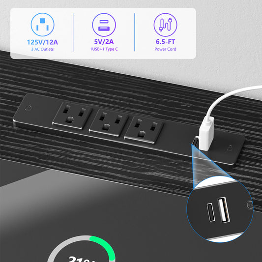 Satifur Computer Desk with Power Outlet & LED Light, Home Office Writting Desk for 2 Person 93" with Drawers & Monitor Stands, Black