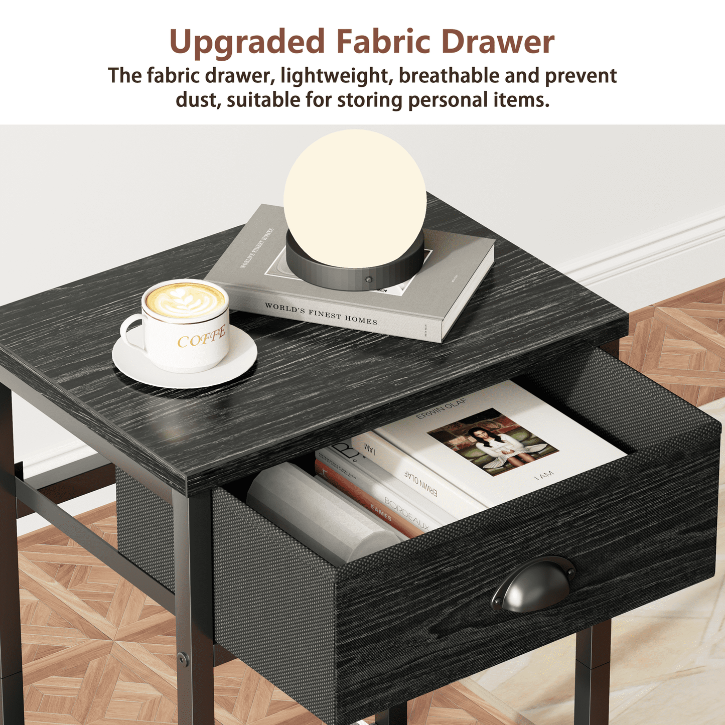 Satifur Nightstand for Bedroom,3-Tier End Table with Drawer,Black Oak Finish