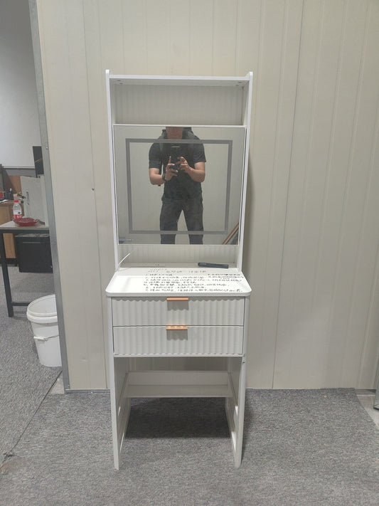 Satifur Vanity Set with Mirror and Lights, Dressing Desk with Stool, Drawers & Charging Station, Adult Makeup Vanity with Shelves, White