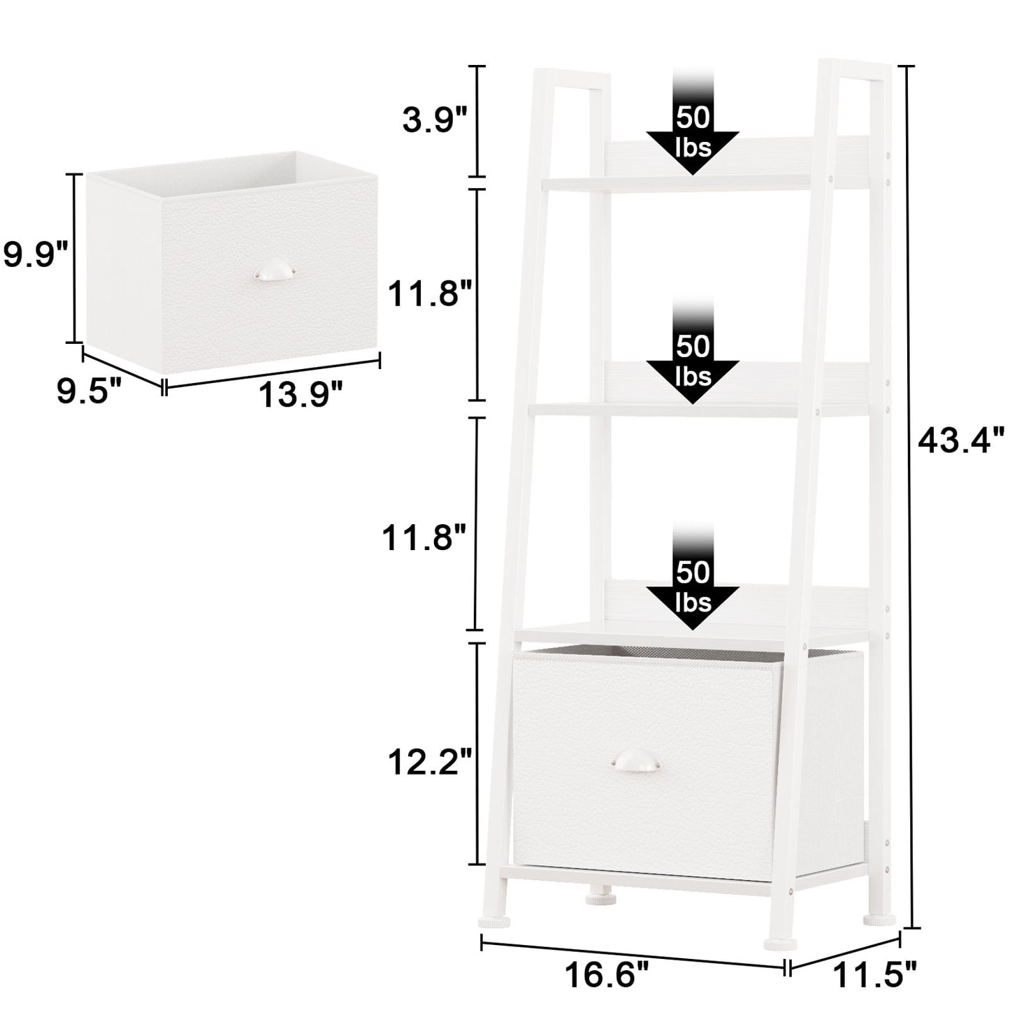 Tydimor 4-Tier Ladder Bookshelf With Drawer, Leaning Bookcase Storage Display Shelf, White