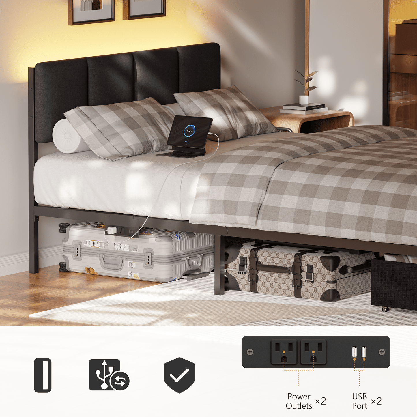 Tydimor Full Bed Frame with 2 Drawers & 2 USB Ports and Outlets, No Box Spring Needed