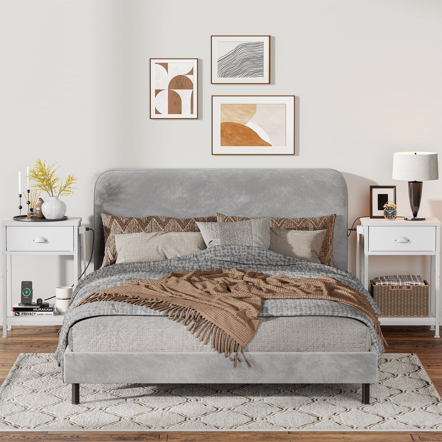 Satifur Nightstand with Charging Station for Bedroom,Side End Table with Outlets & USB Ports,White