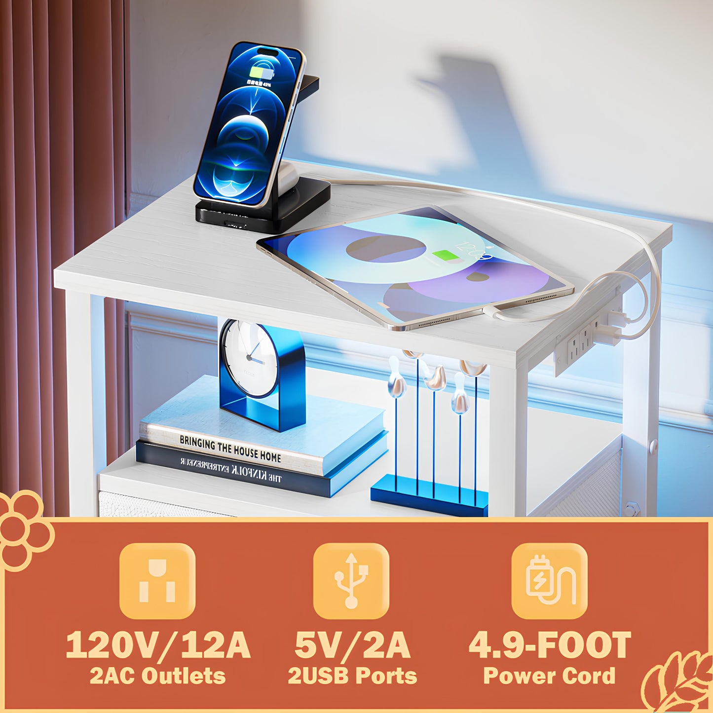 TYDIMOR 4 Drawer Dresser,Small Dresser with Charging Station and LED, White, for Bedroom and Living Room