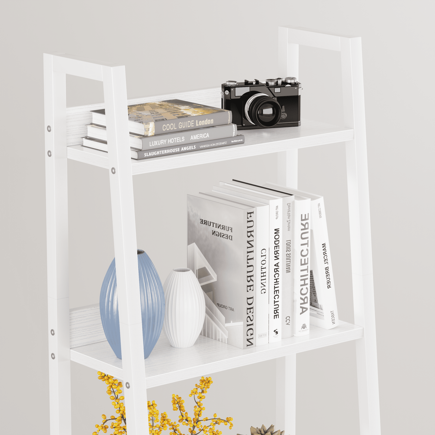 Tydimor 4-Tier Ladder Bookshelf With Drawer, Leaning Bookcase Storage Display Shelf, White