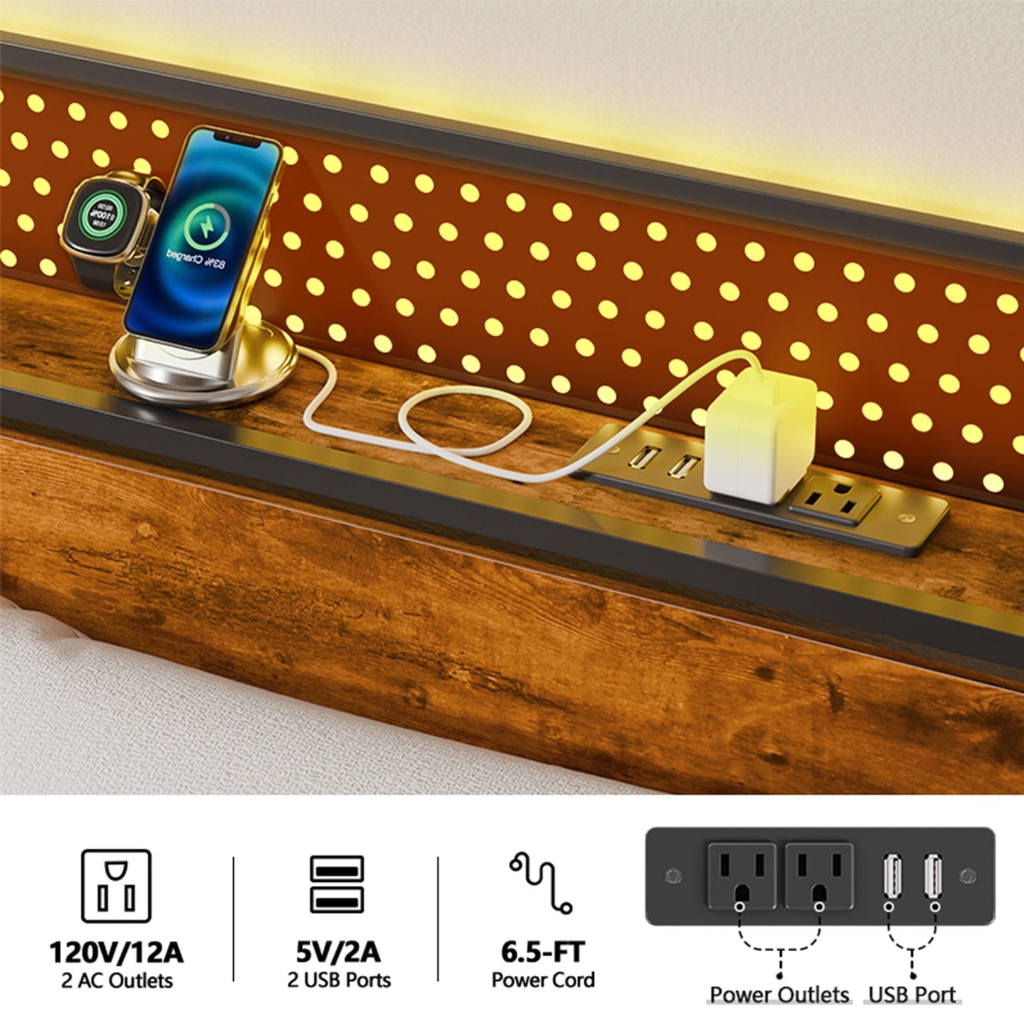 Satifur LED Bed Frame Full Size with 2 USB Ports and Outlets, Platform Metal Bed Frame£¬ No Box Spring Needed, Noise-Free