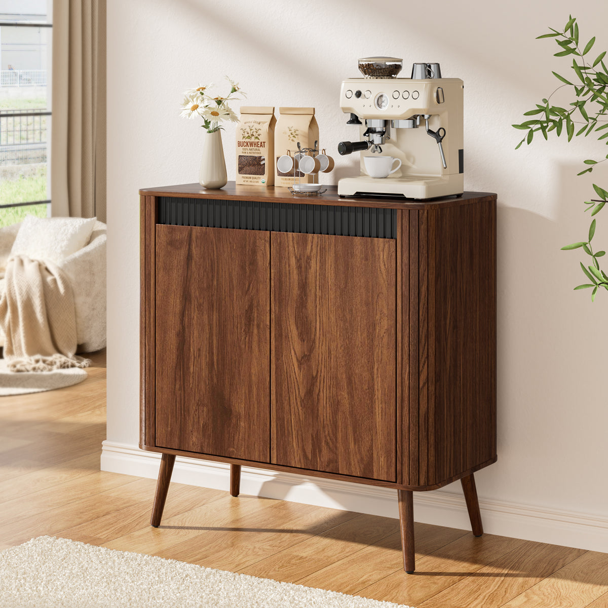 Satifur Sideboard Buffet Cabinet 31.5" Storage Cabinet with Handless Doors, Adjustable Shelves for Kitchen, Living Room, Hallway, Entryway