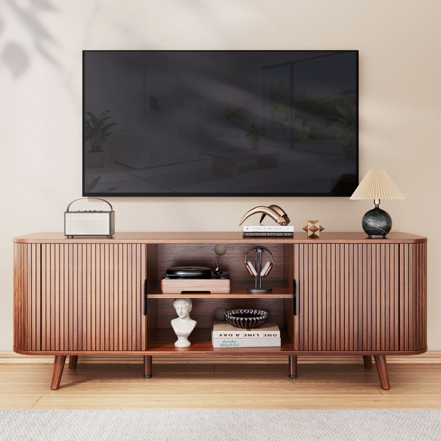 Tydimor 63 inch TV Cabinet Stands for TVs up to 65", Entertainment Center with Storage Shelf, Media Console Table with Drawers for Living Room