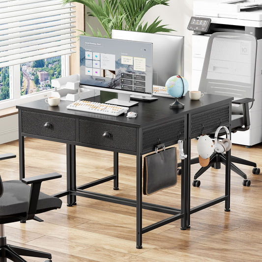 Satifur Computer Desk with Drawers & Hooks, 34" Writing Desk with 2 Fabric Drawers for Bedroom, Black