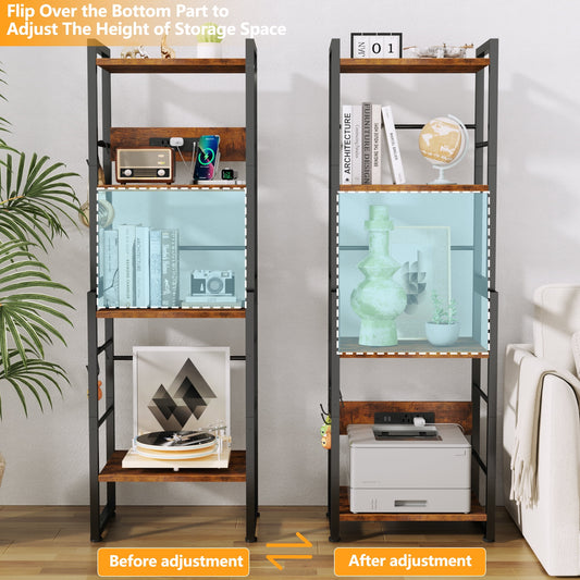 Satifur Industrial Stackable Kitchen Organizer with Charging Station, Storage Bookshelf, Kitchen Rack