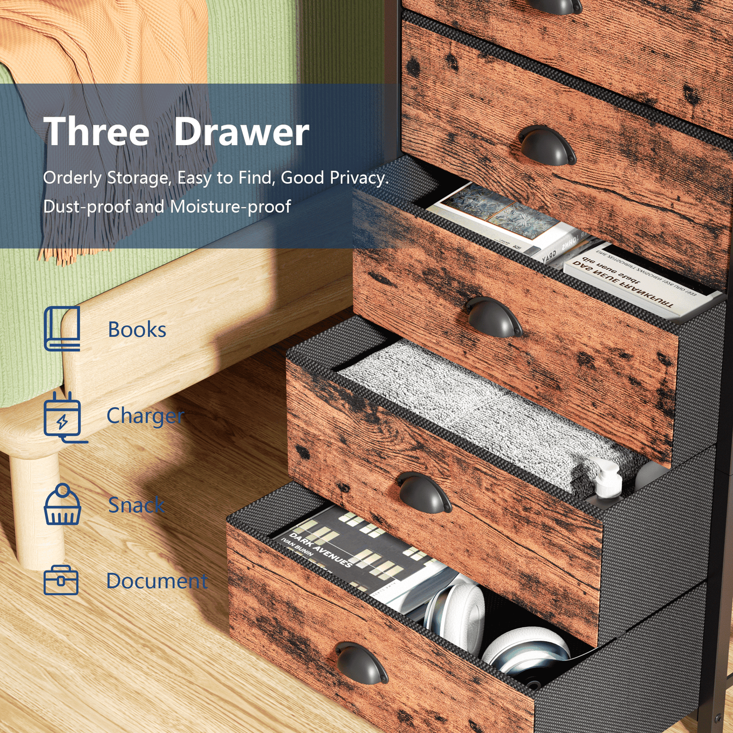 TYDIMOR Fabric Dresser for Bedroom, 5 Drawer Chest of Drawers, Browun, Ideal for Adults