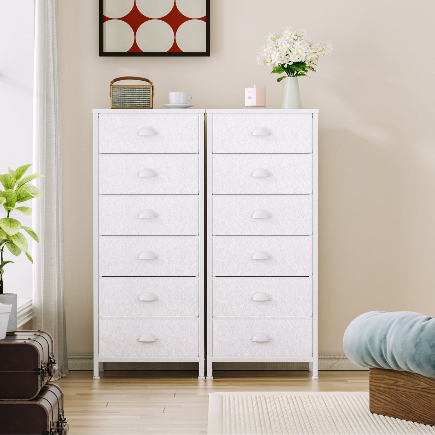 Tydimor 6 Drawer Dresser,Chest of Drawers for Bedroom Tall Fabric Dresser,White