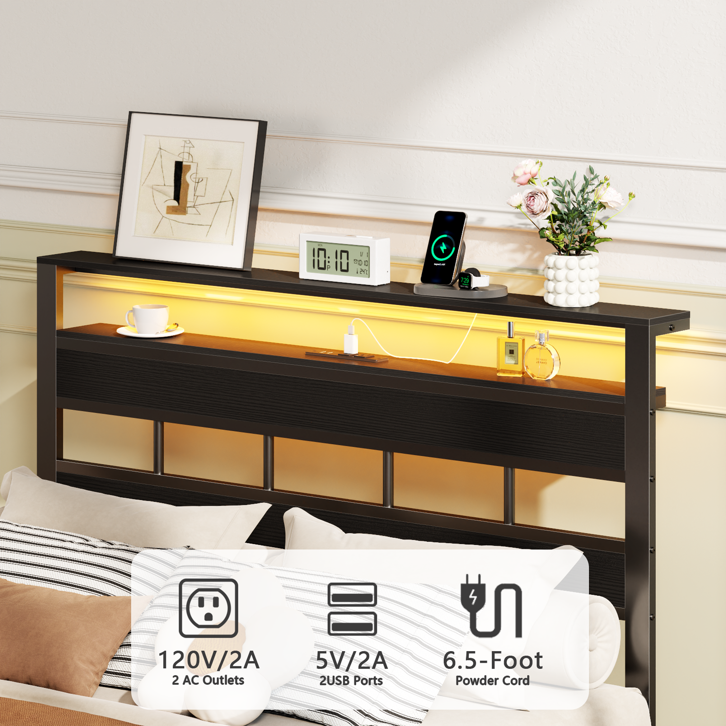Tydimor Bed Frames Full No Sound with Storage Underbed & Headboard, Cama Full Size Bed Frame with Lights, Niose Free