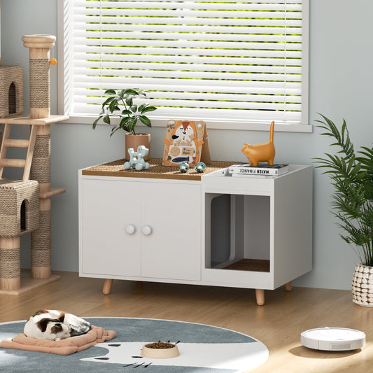 Satifur Cat House,Hidden Litter Box Cabinet Furniture, Dog Crate, White