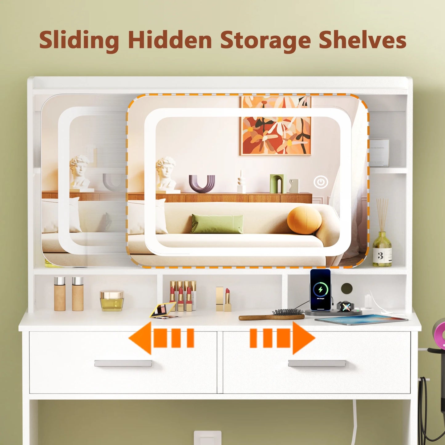 Tydimor Vanity Set with Sliding Mirror & Lights, Women Dressing Table with Outlets, Makeup Vanity Desk with Drawers & Stool