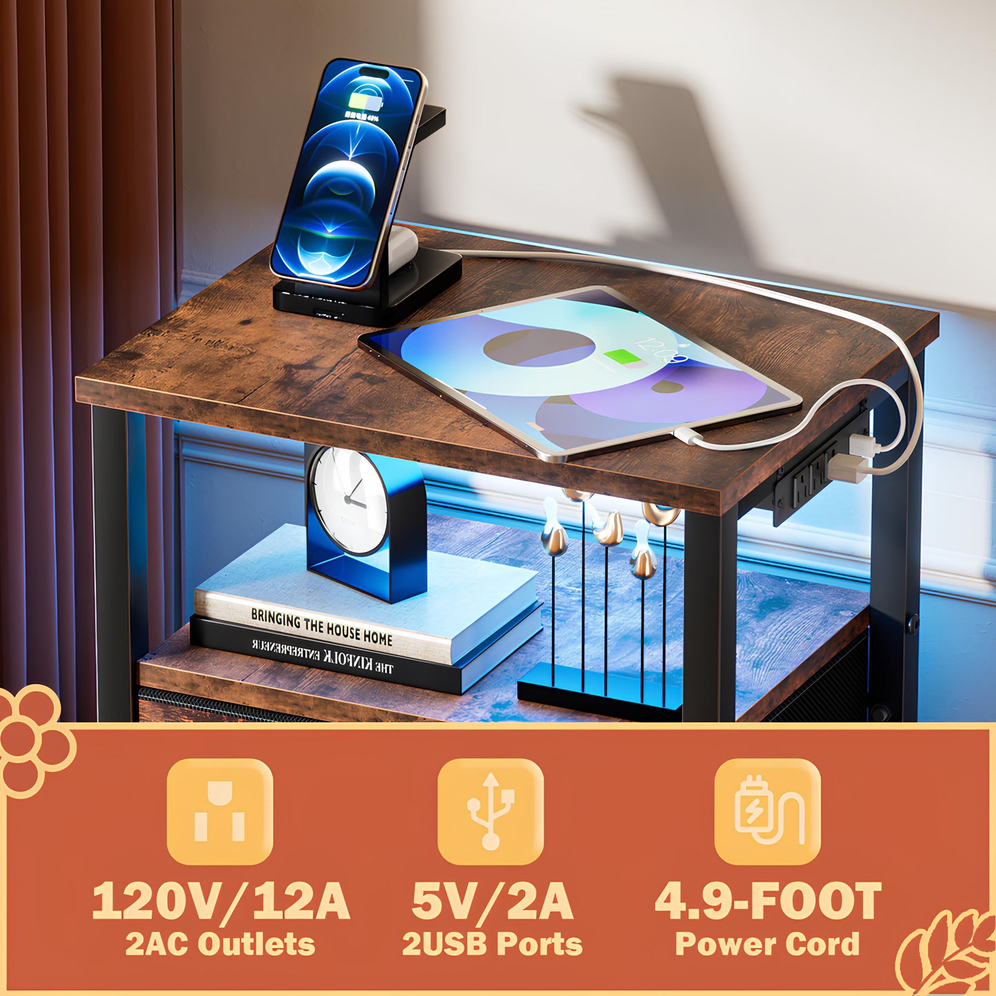TYDIMOR 4 Drawer Dresser,Small Dresser with Charging Station and LED, Brown, for Bedroom and Living Room