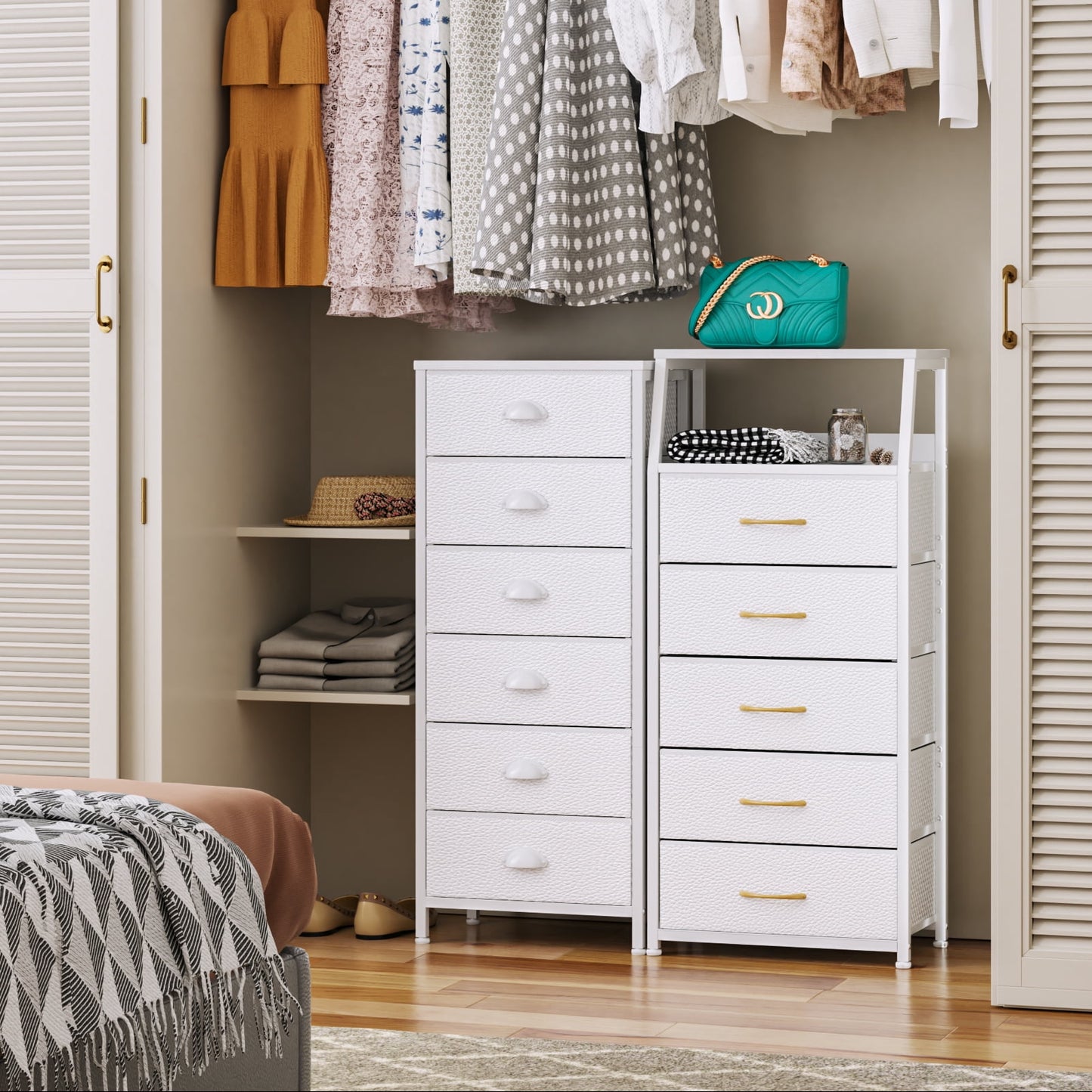 Tydimor 6 Drawer Dresser,Chest of Drawers for Bedroom Tall Fabric Dresser,White