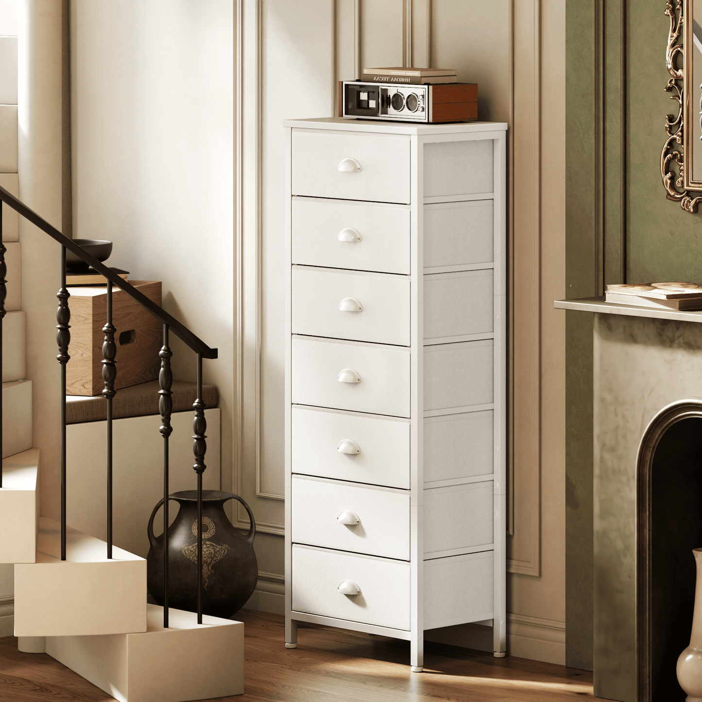 Tydimor 7-Drawer Tall Dresser Bedside Fabric Nightstand with Storage,White
