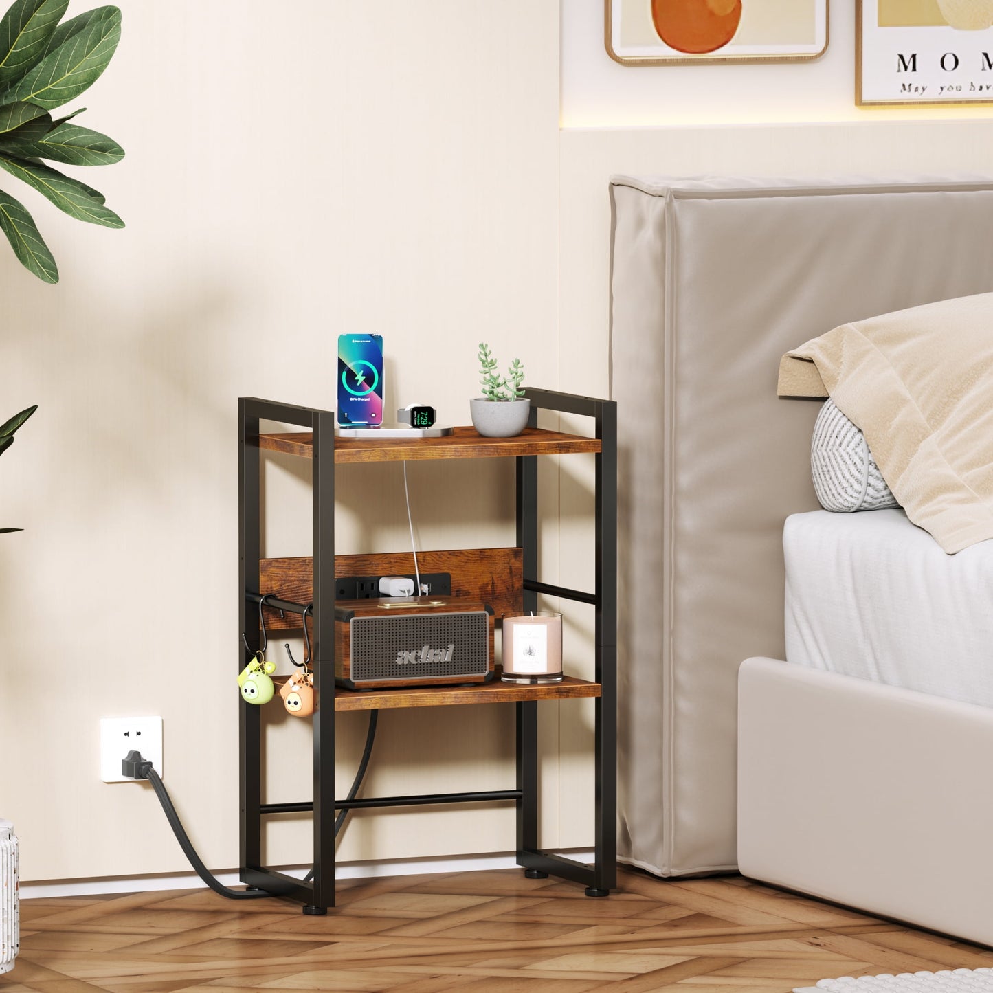 Satifur Industrial Stackable Kitchen Organizer with Charging Station, Storage Bookshelf, Kitchen Rack