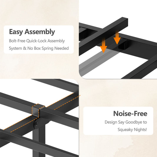 Satifur LED Bed Frame King Size with 2 USB Ports and Outlets, Platform Metal Bed Frame, No Box Spring Needed, Noise-Free