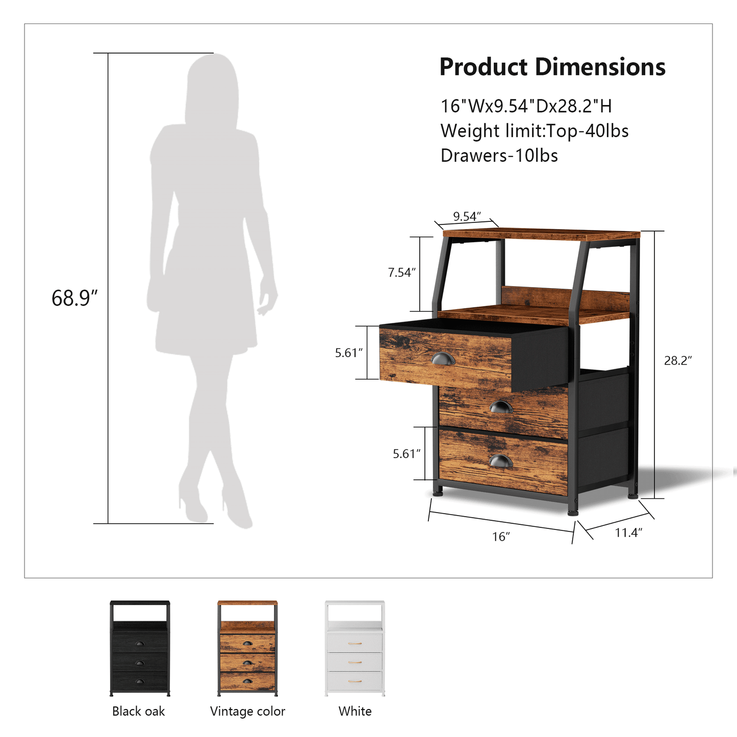 TYDIMOR Night Stand, Small Dresser 3 drawer storage organizer for Bedroom, Brown, Adults