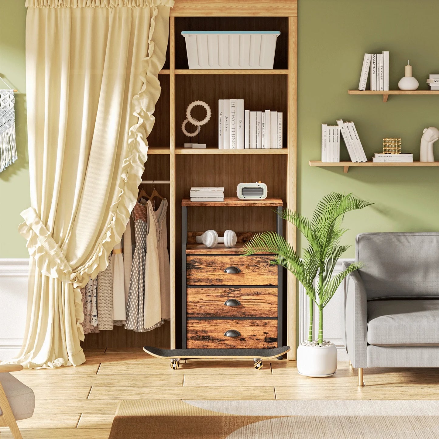 Tydimor Night Stand, Small Dresser 3 Drawer Storage Organizer Furniture for Bedroom, Brown, Adults