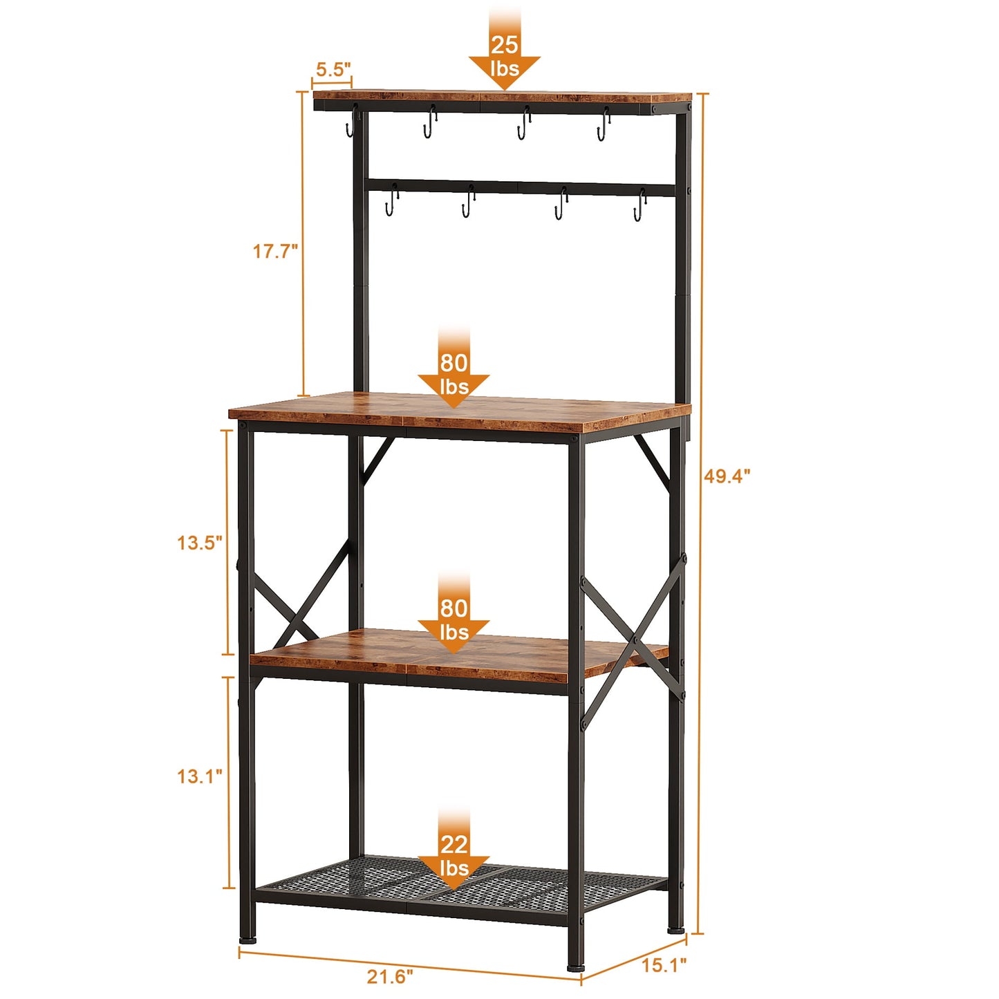 TYDIMOR Baker's Rack with Hutch, Microwave Stand Kitchen Organizer 4 Tier Storage Shelf for Kitchen Home Office