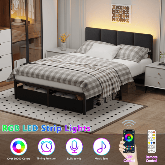 Tydimor Full Bed Frame with 2 Drawers & 2 USB Ports and Outlets, No Box Spring Needed