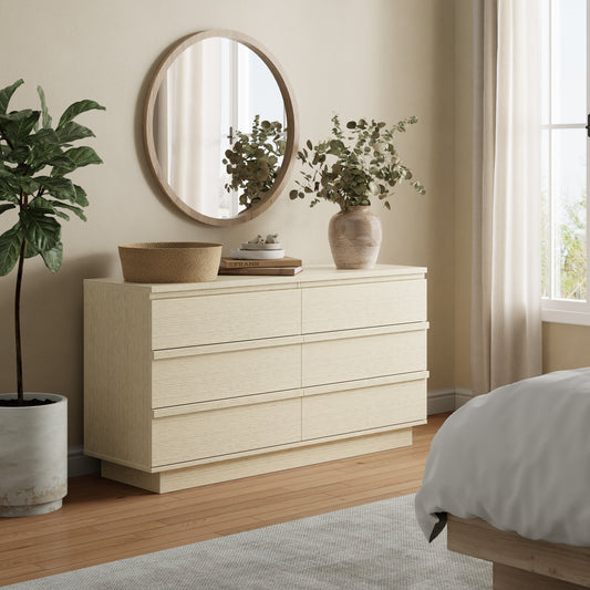 Satifur 6-Drawer Dresser, 47.2 Inch Wide Beech Wood TV Stand & Storage Cabinet for Living Room Bedroom