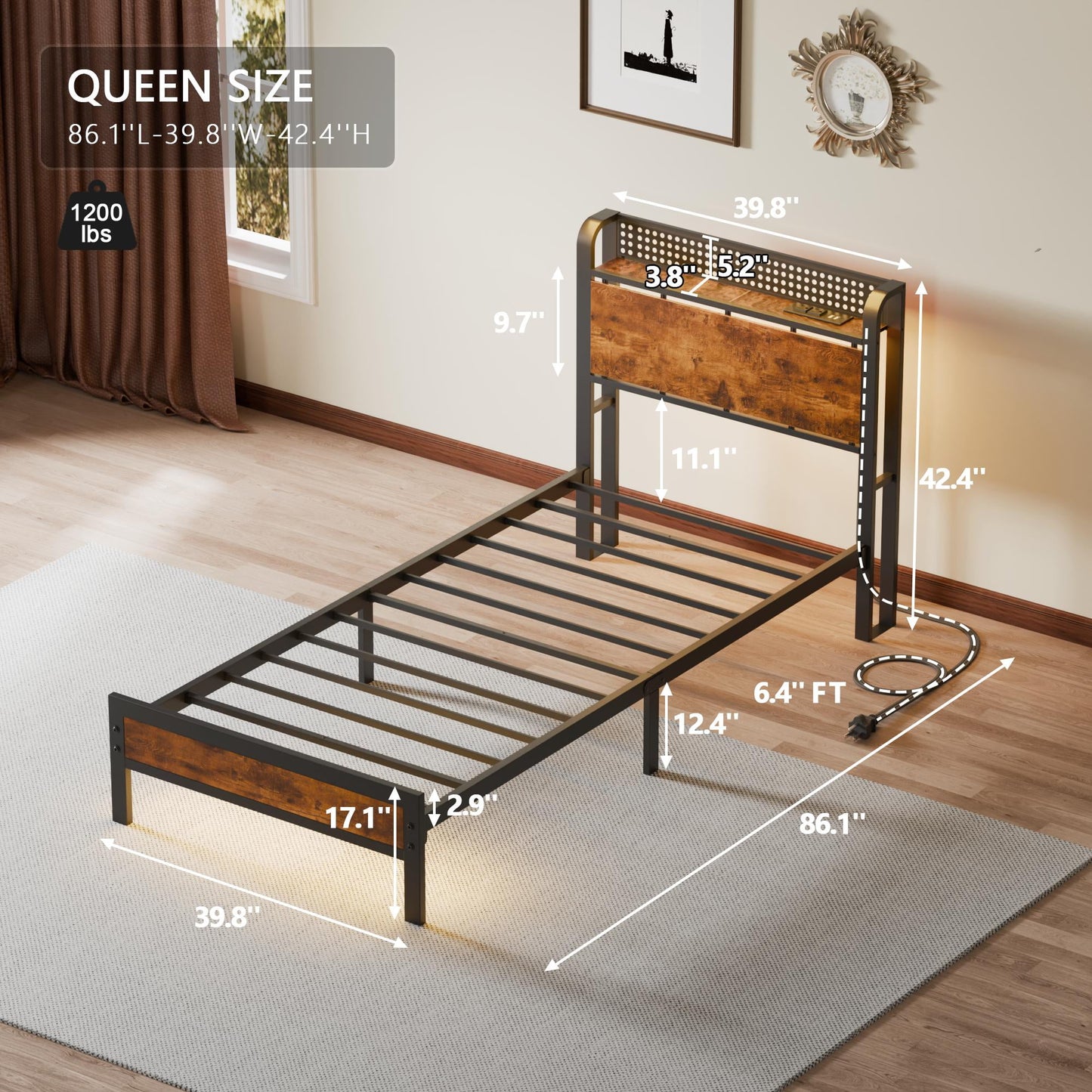 Tydimor Full RGB LED Strip Platforrm Bed Frames with Headboard Metal, Storage Shelves & Underbed, Niose Free, No Box Spring Needed