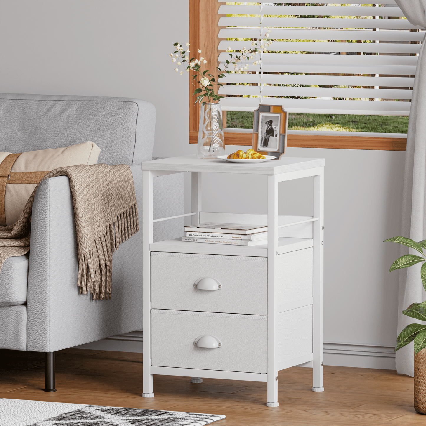 Satifur Nightstand with Drawers & Shelf,Set of 2 Bedside End Table for Bedroom,White