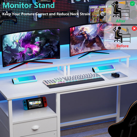 Satifur L-Shaped Computer Desk, Reversible Office Desk, Gaming Desk for Home, White