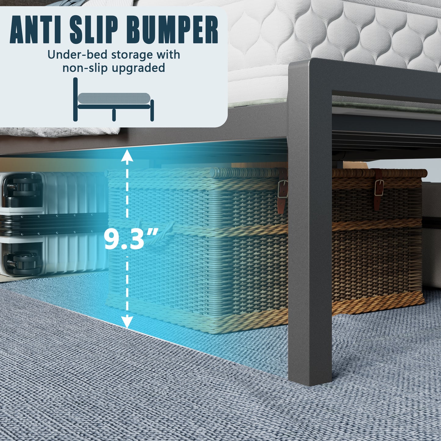 Satifur Twin Size Bed Frame with Upholstered Headboard & Shelf, LED Lights & USB Charging Station, Metal Black