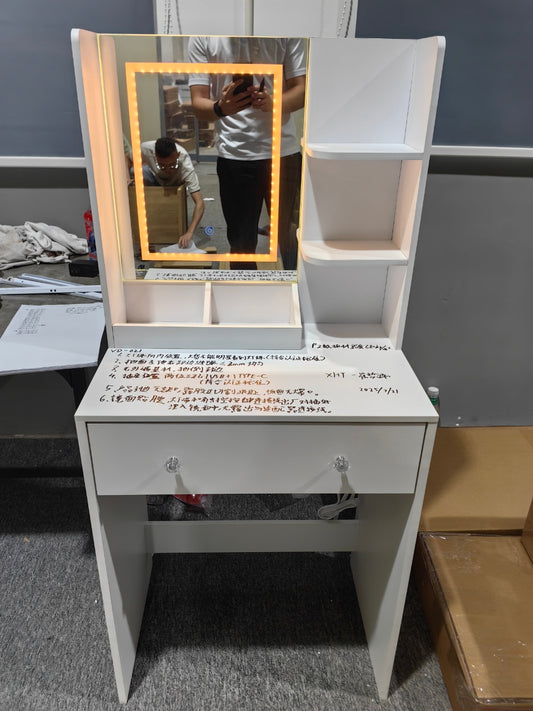 Satifur Vanity Set with Lighted Mirror, Women Dressing Desk with Stool, Drawers & Charging Station, Adult Makeup Vanity with Shelves, White