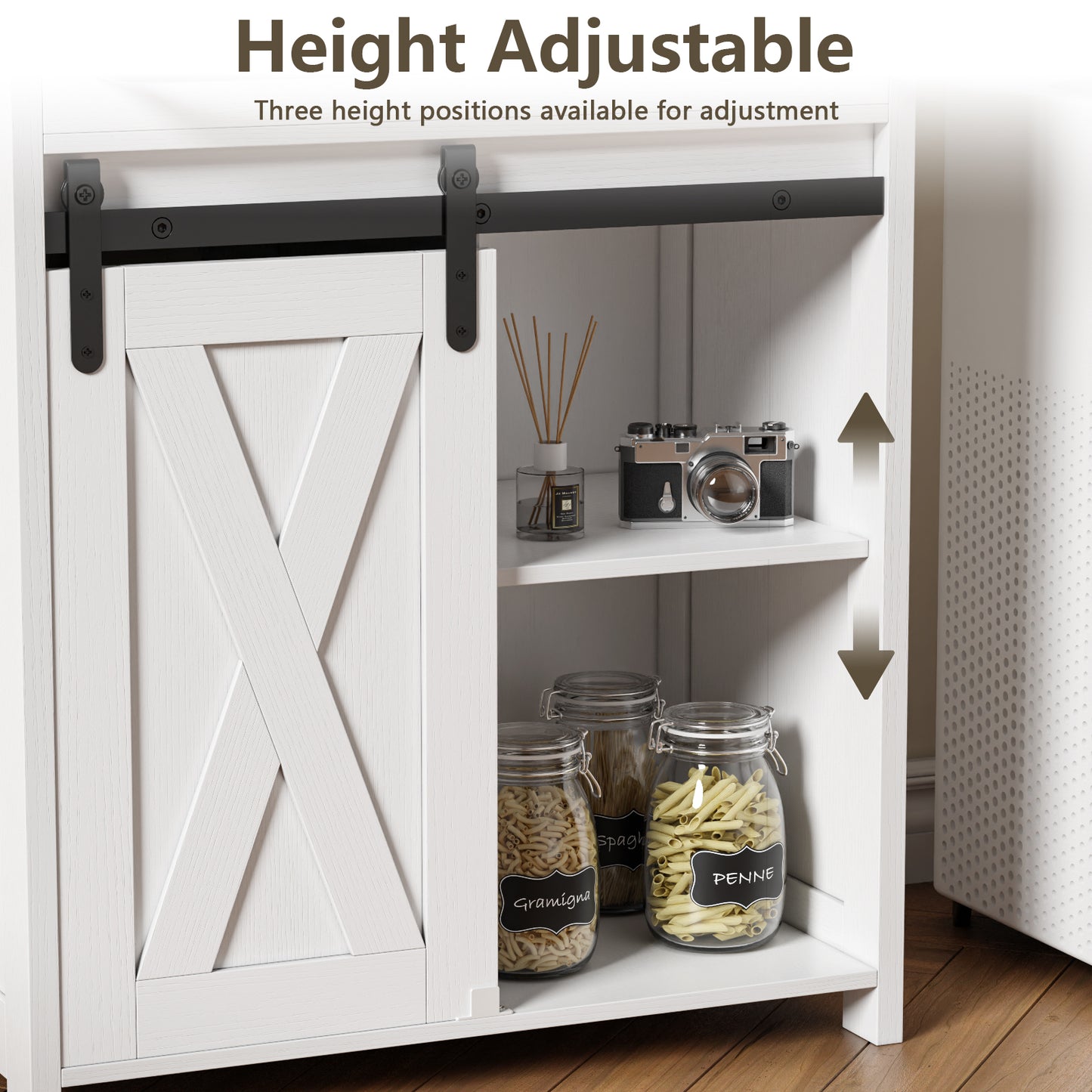Satifur Farmhouse Storage Cabinet with Adjustable Shelves, Rustic Sideboard for Bathroom Kitchen Living Room