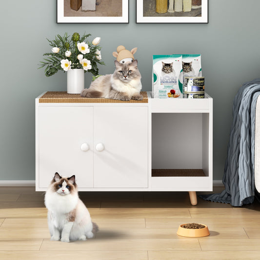Satifur Cat House,Hidden Litter Box Cabinet Furniture, Dog Crate, White