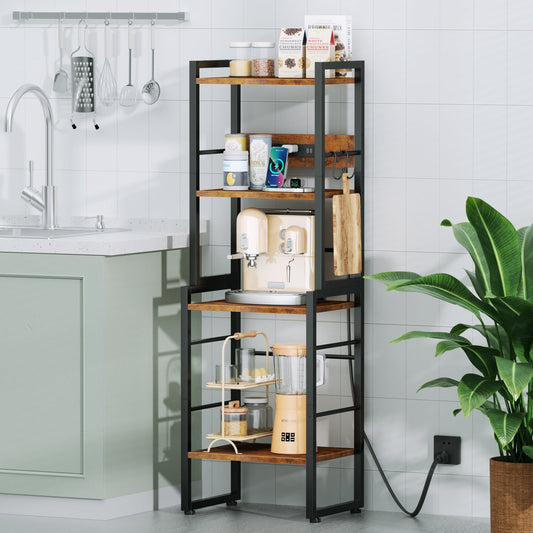 Satifur Industrial Stackable Kitchen Organizer with Charging Station, Storage Bookshelf, Kitchen Rack