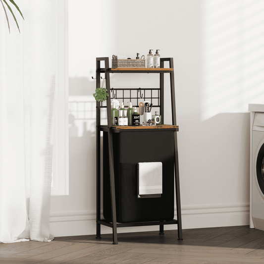 Satifur Laundry Basket Hamper with Oxford Fabric Pull-Out Bag 2-Tier Shelf Hook for Laundry Room Bedroom Bathroom