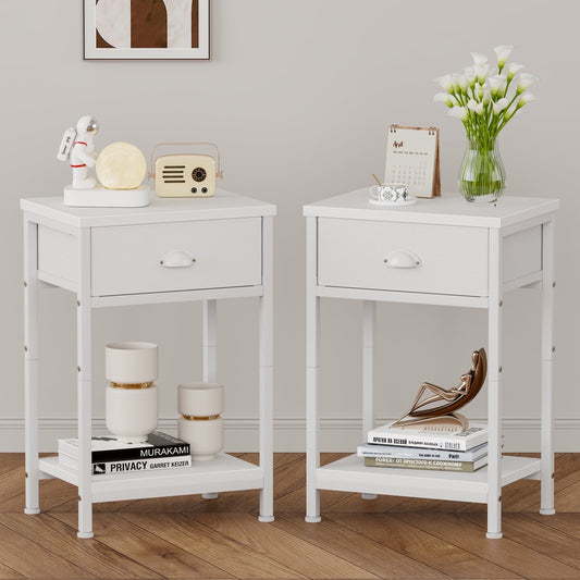 Satifur Set of 2 Nightstand for Bedroom,3-Tier End Table with Drawer,White