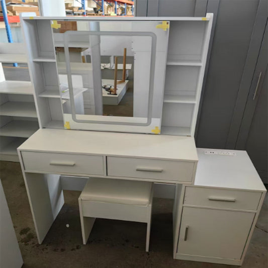 Satifur Vanity Set with Sliding Mirror & Lights, Women Lighted Makeup Desk with Stool, Dressing Table with Outlets & Storage Drawers