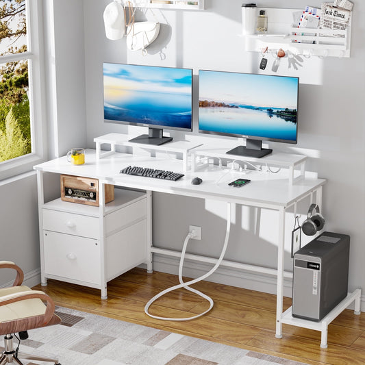 Hexmn Sturdy Laptop Table with Adjustable Shelves & File Cabinet for Home Office