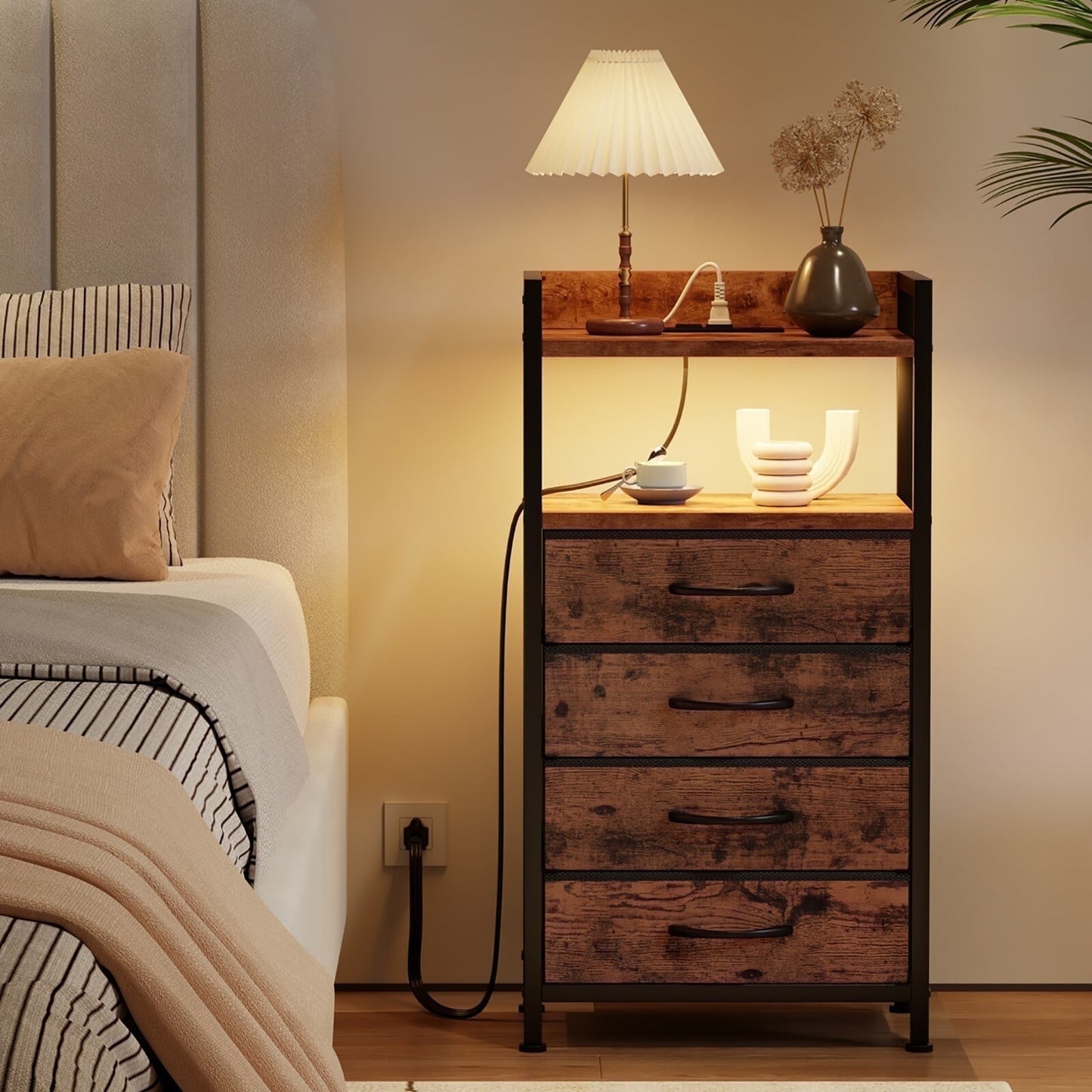 TYDIMOR 4 Drawers Vertical Dresser Bedroom Living Room Fabric Storage Tower Organizer, Rustic Brown