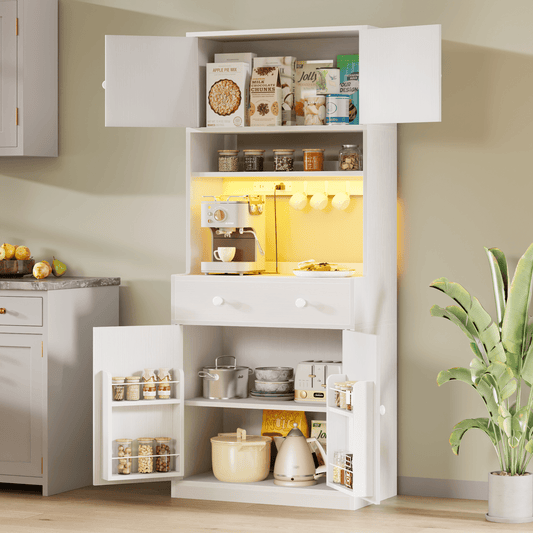 TYDIMOR 72'' Kitchen Pantry Storage Cabinet with Doors & Shelves, Wood Buffet Cabinet with Microwave Stand, Tall Hutch Cabinet for Dining Room, White