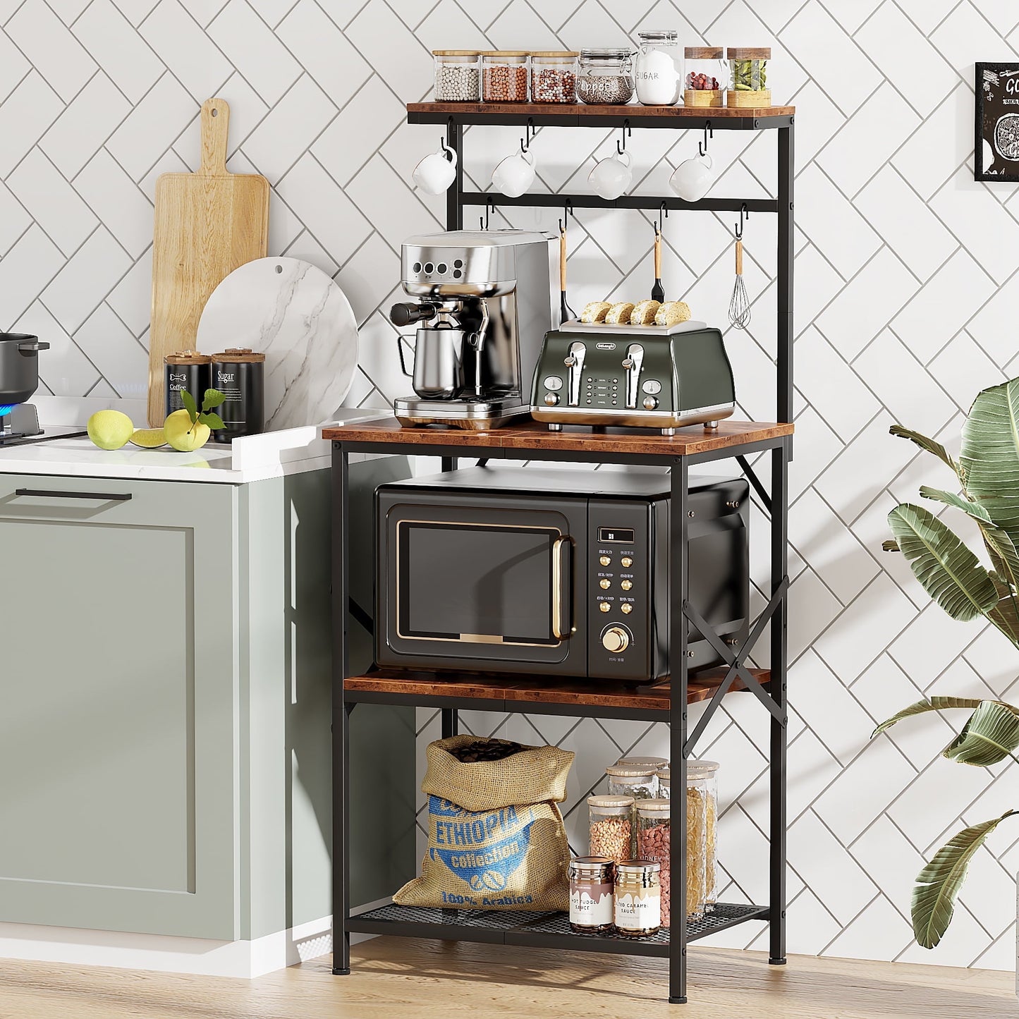 TYDIMOR Baker's Rack with Hutch, Microwave Stand Kitchen Organizer 4 Tier Storage Shelf for Kitchen Home Office