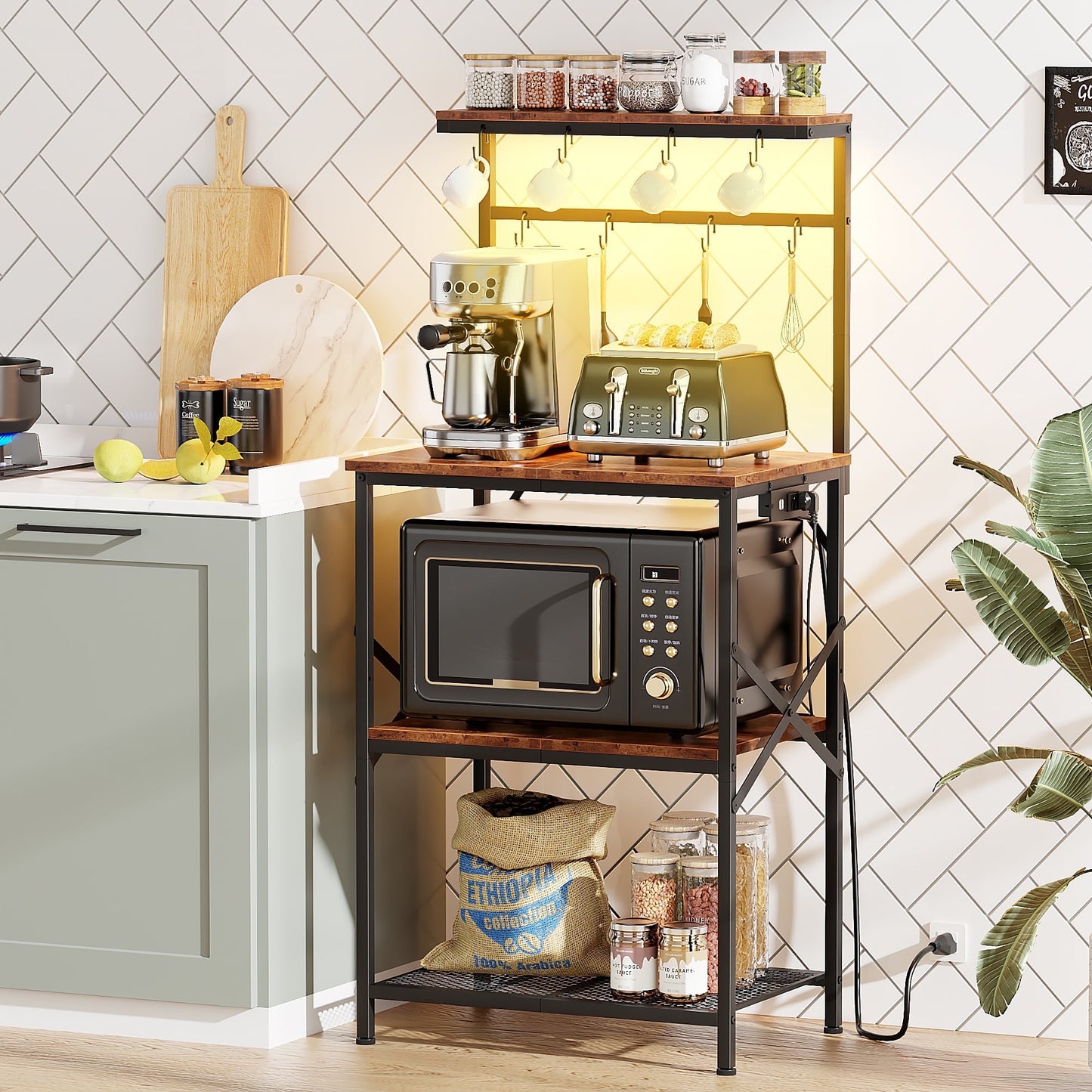 TYDIMOR Baker's Rack with Hutch, Microwave Stand Kitchen Organizer 4 Tier Storage Shelf for Kitchen Home Office