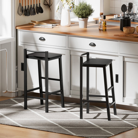 TYDIMOR Bar Stools, Set of 2 Bar Chairs, 24 Inch Saddle Stools, Kitchen Counter Stools with Footrests, Industrial Stools for Dining Room, Kitchen, Counter, Bar, Rustic Brown and Black