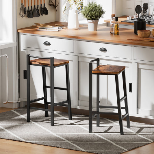 TYDIMOR Bar Stools, Set of 2 Bar Chairs, 24 Inch Saddle Stools, Kitchen Counter Stools with Footrests, Industrial Stools for Dining Room, Kitchen, Counter, Bar, Rustic Brown and Black