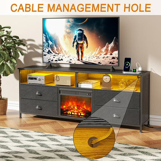 Tydimor Vintage TV Stand with Power Outlet for TVs up to 55" TVs with Open Storage Shelves and Metal Frame, White